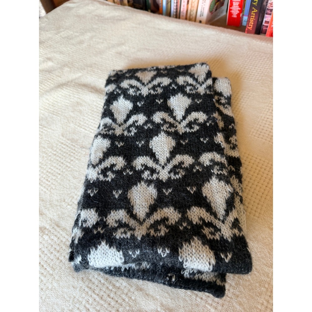Everitt Vintage Mohair Blend Fair Isle Scarf Black‎ White Made in USA WPL 7647